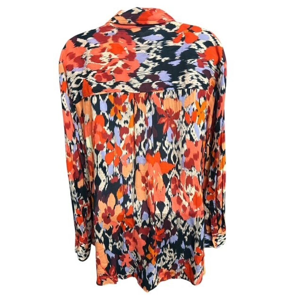 Liverpool 1X Top Rayon Button Up Mod Burnt Orange Floral Lightweight Long Sleeve - Picture 5 of 6